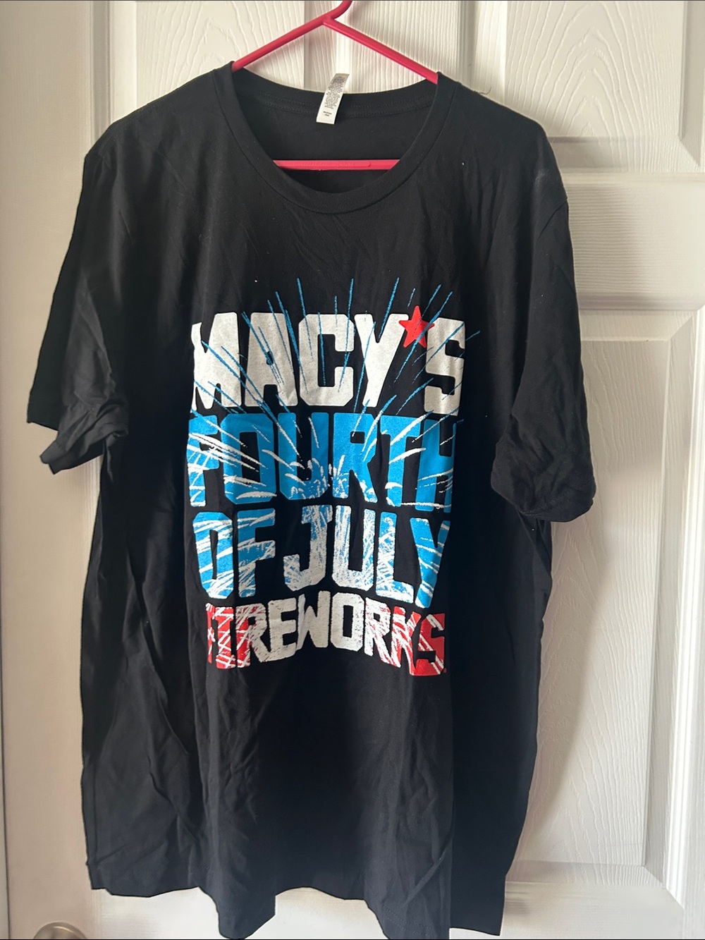 Macy's Black Short Sleeve Tee with Red, White & Blue. NEW. never worn